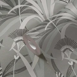 Vliestapete Floral Grau Schwarz Blau Metallic 39936-2