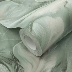Vliestapete Floral Grün Beige Silber Glitzer 10514-18