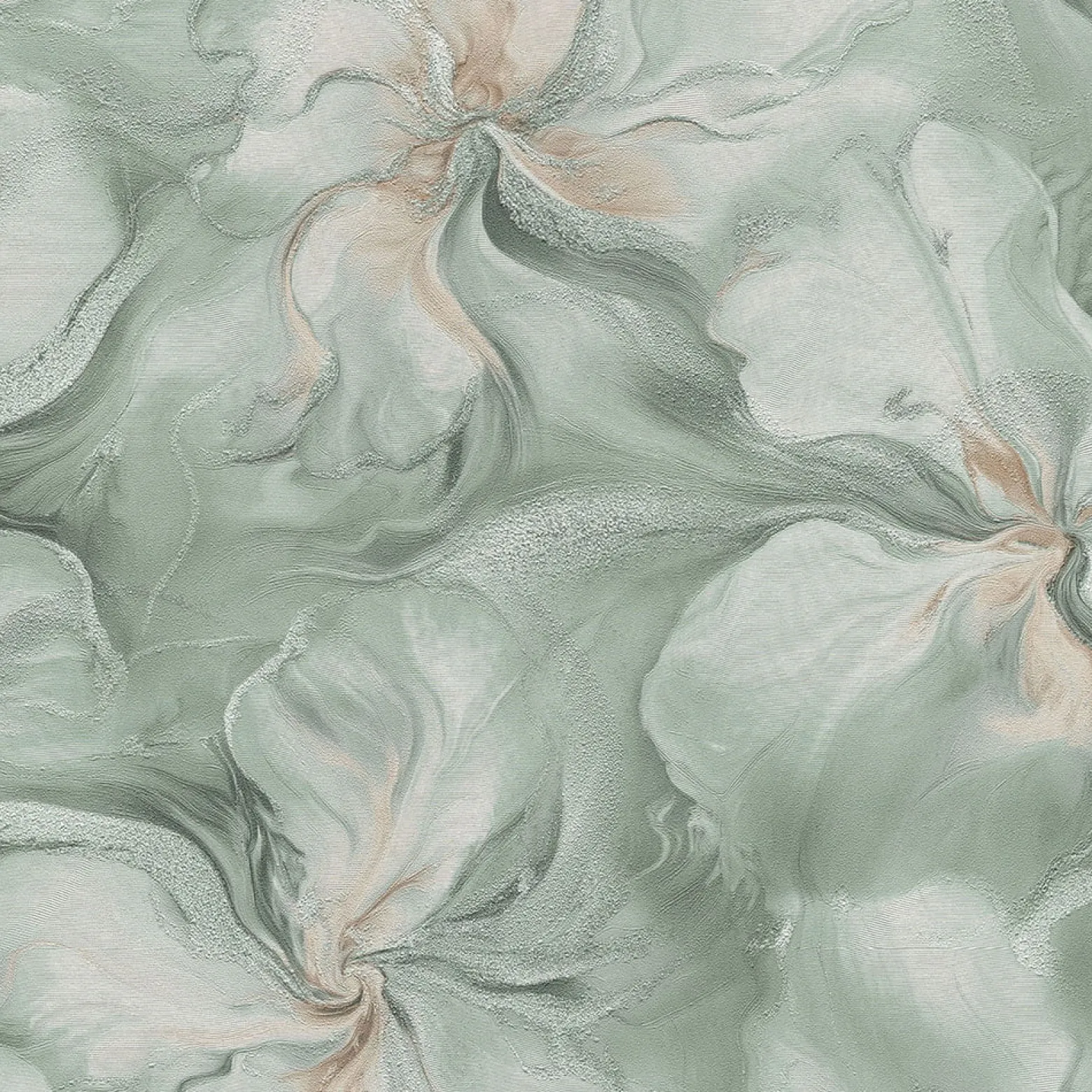 Vliestapete Floral Grün Beige Silber Glitzer 10514-18