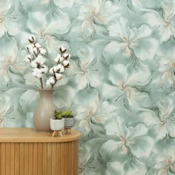 Vliestapete Floral Grün Beige Silber Glitzer 10514-18