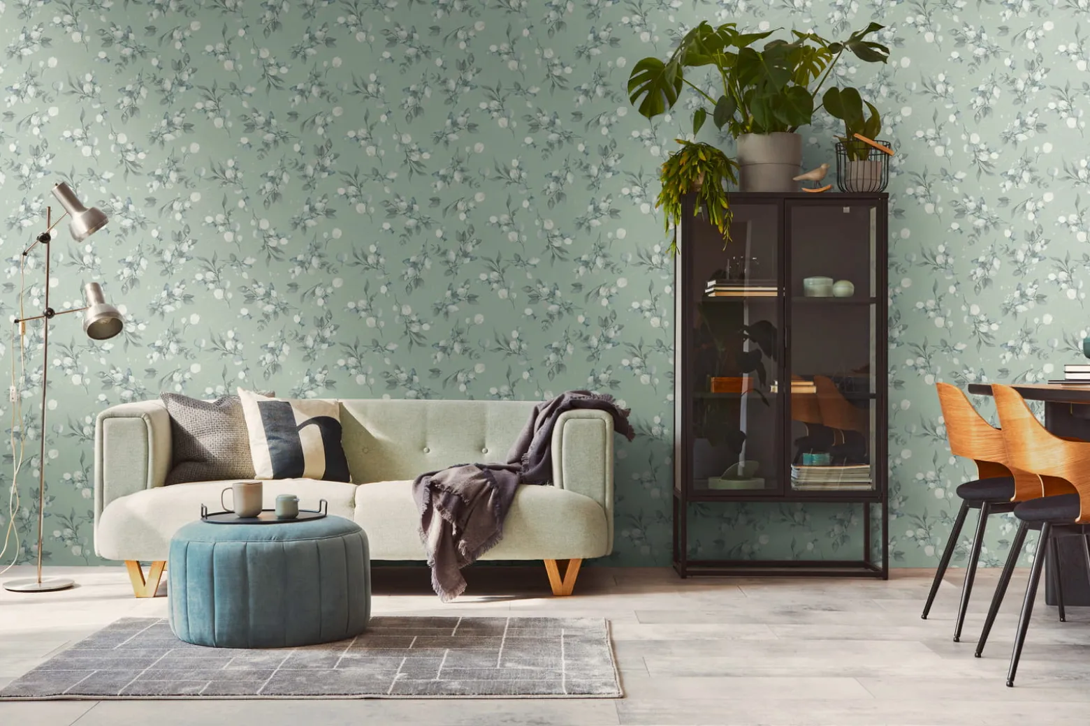 Vliestapete Floral Grün Grau Silber Metallic 39768-7