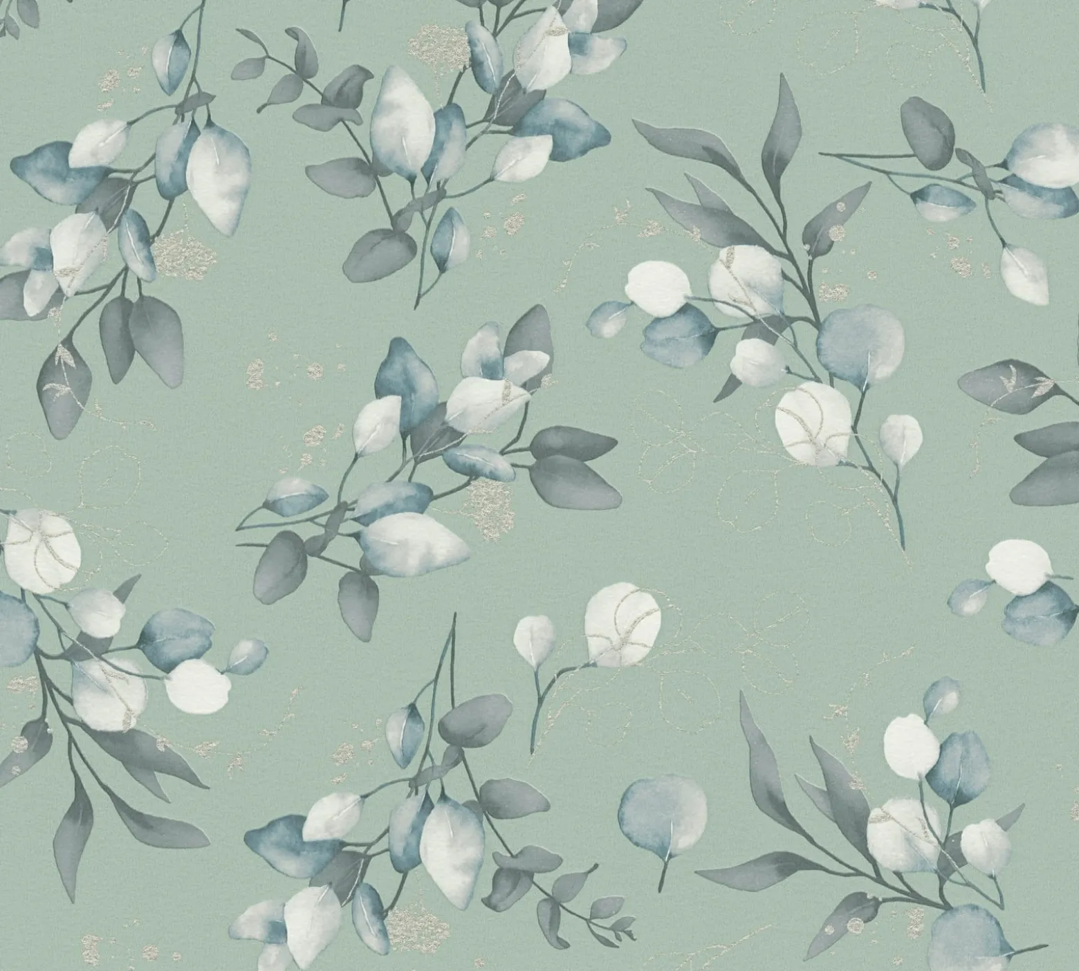 Vliestapete Floral Grün Grau Silber Metallic 39768-7