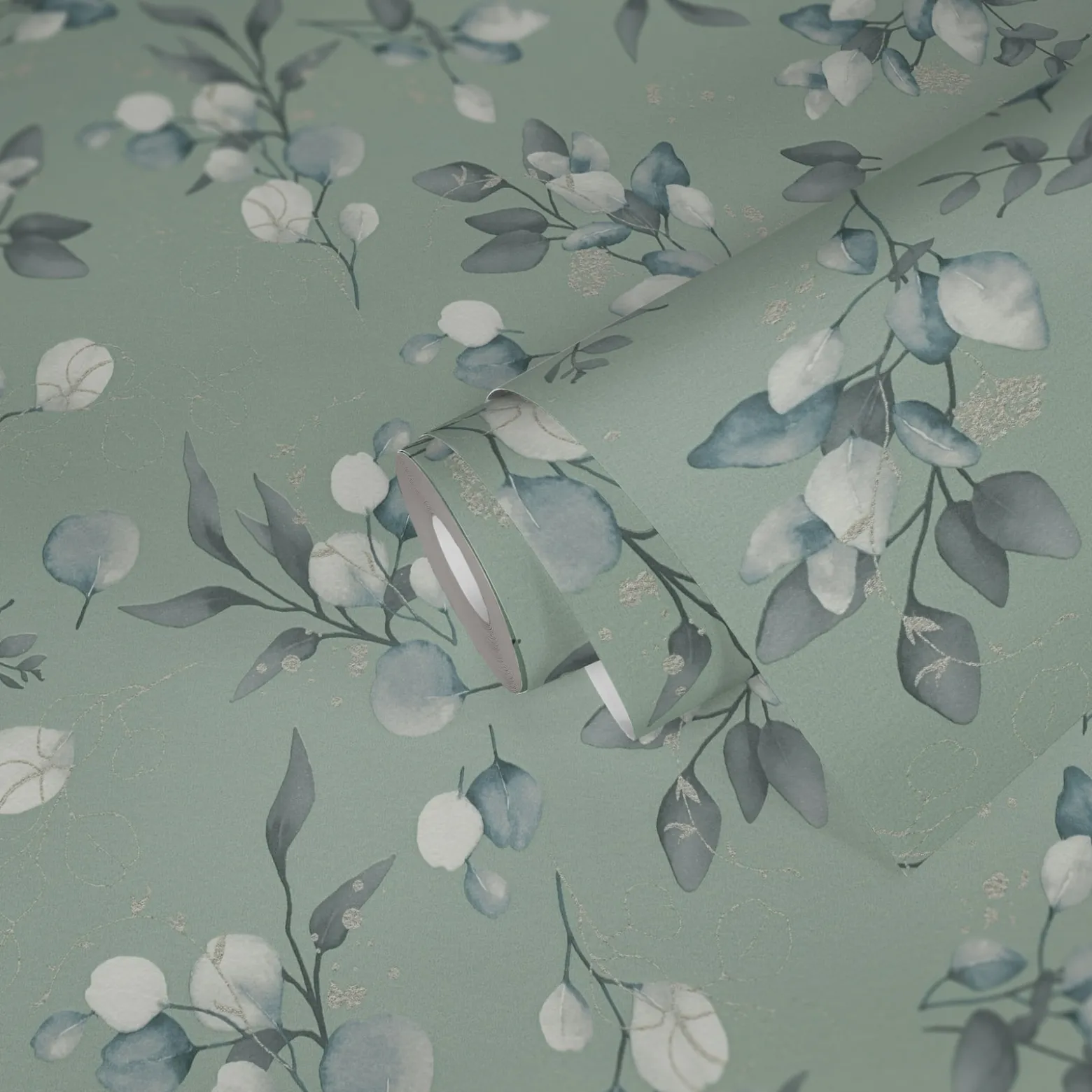 Vliestapete Floral Grün Grau Silber Metallic 39768-7