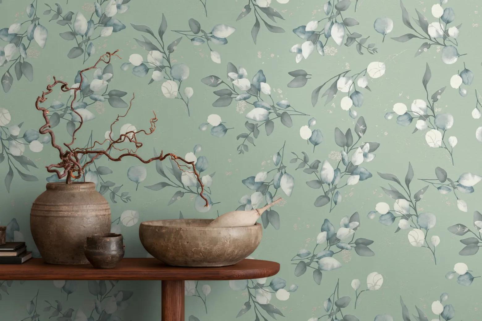 Vliestapete Floral Grün Grau Silber Metallic 39768-7