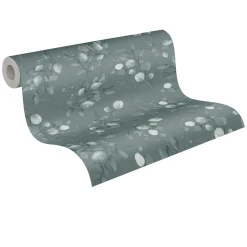 Vliestapete Floral Grün Silber Metallic 39768-3