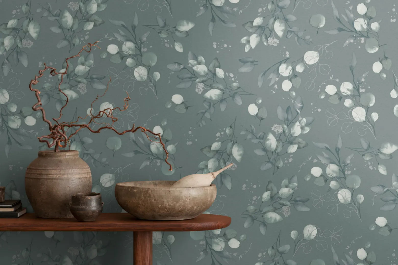 Vliestapete Floral Grün Silber Metallic 39768-3