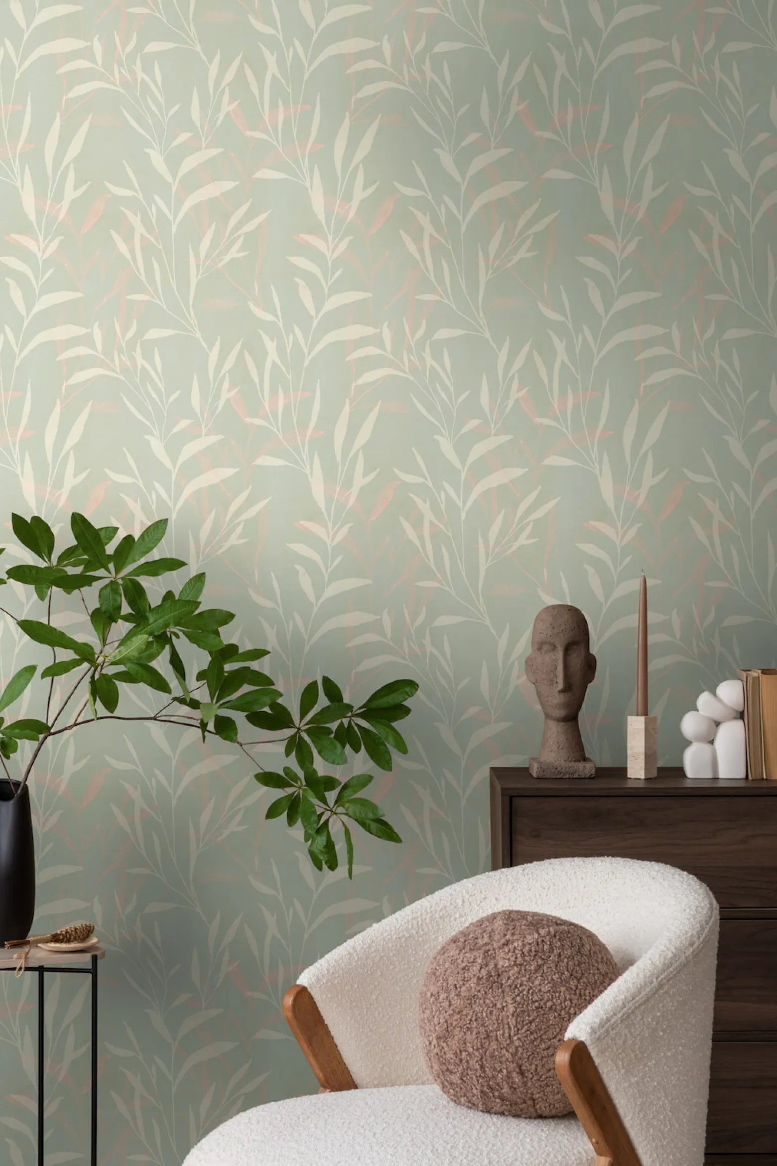 Vliestapete Floral Gräser Blätter Grün Creme 78222-1