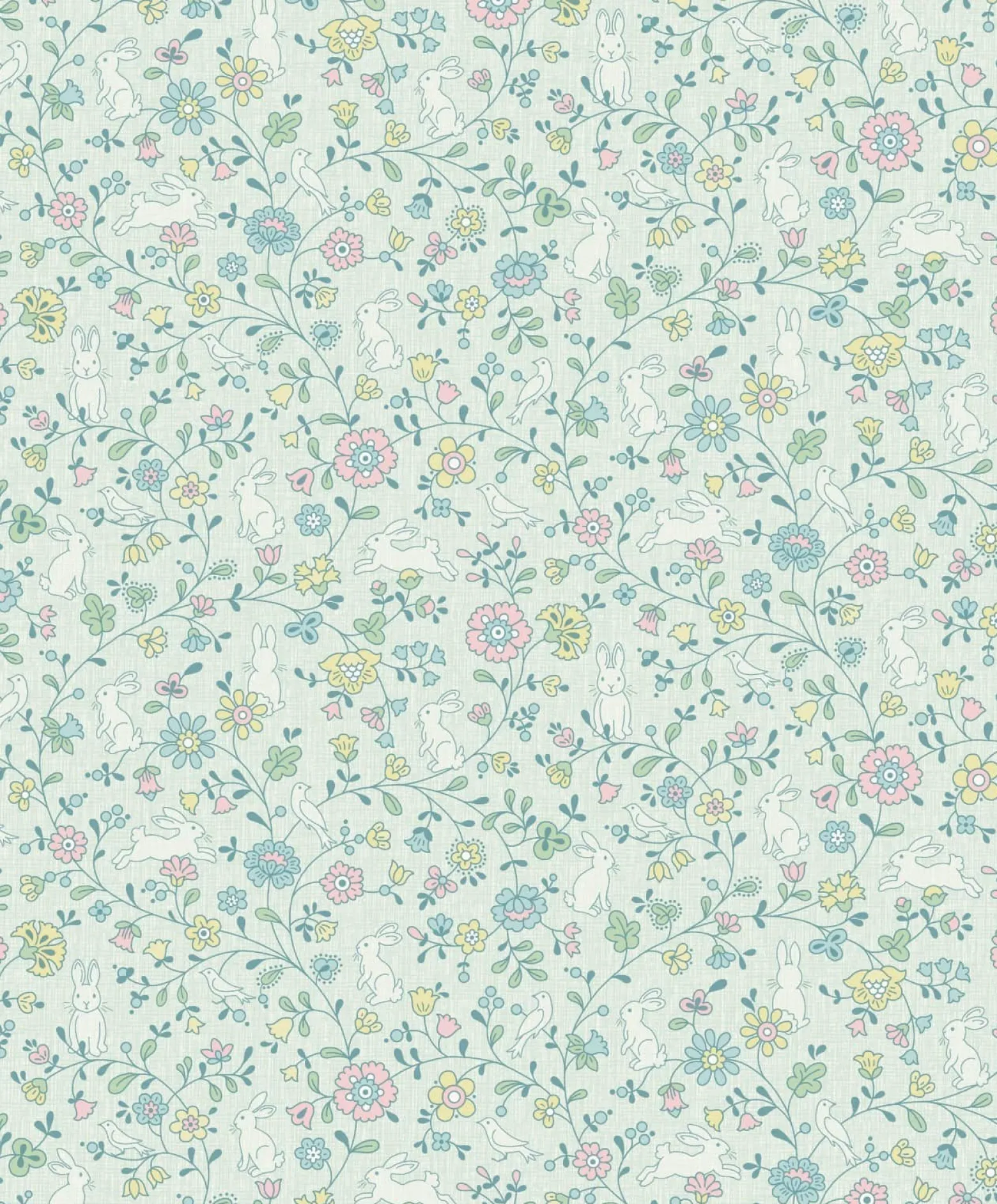 Vliestapete Floral Hasen Grün Rosa Blau JS3102