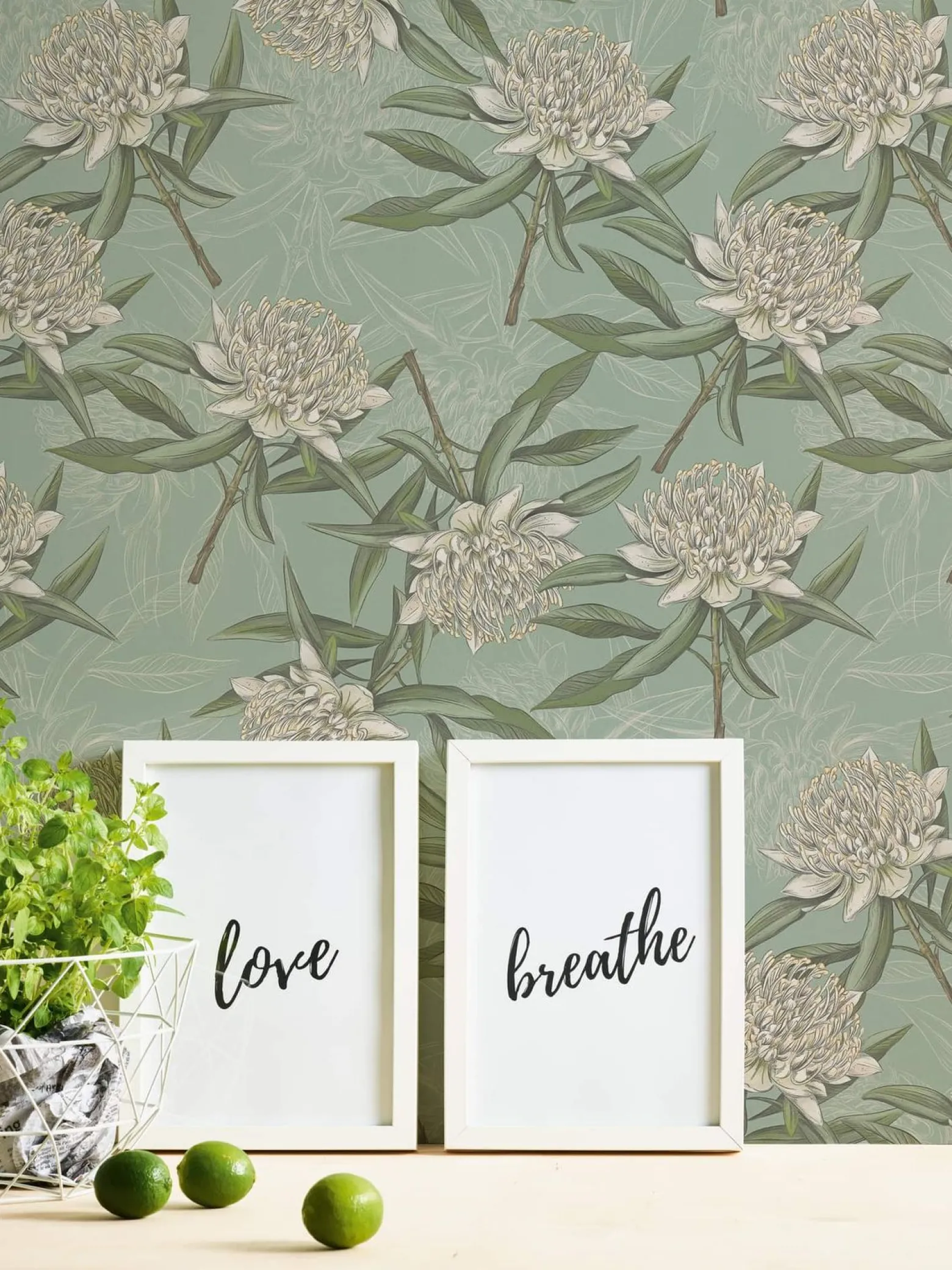 Vliestapete Floral Illustration Türkis Grün Weiß 39432-2