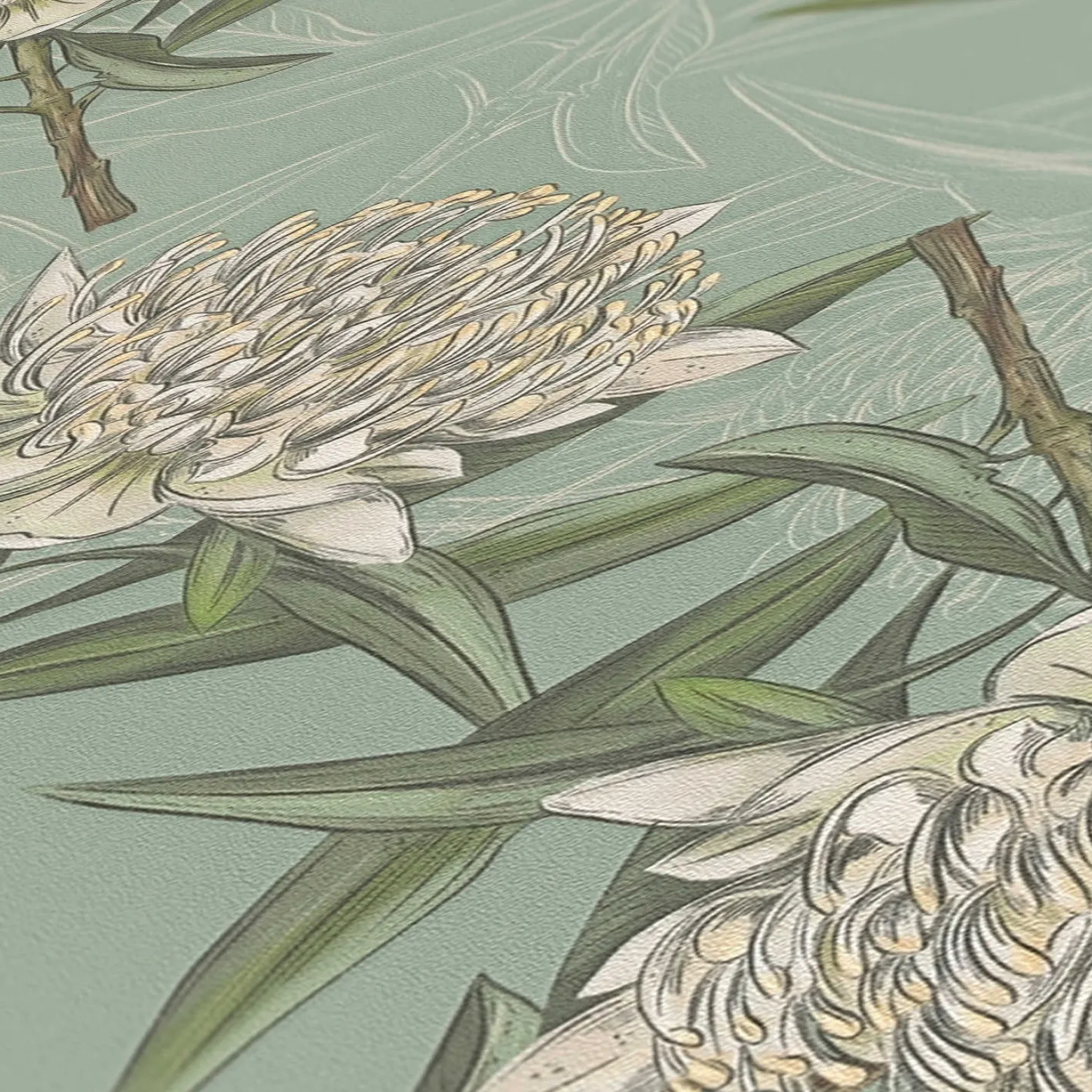 Vliestapete Floral Illustration Türkis Grün Weiß 39432-2