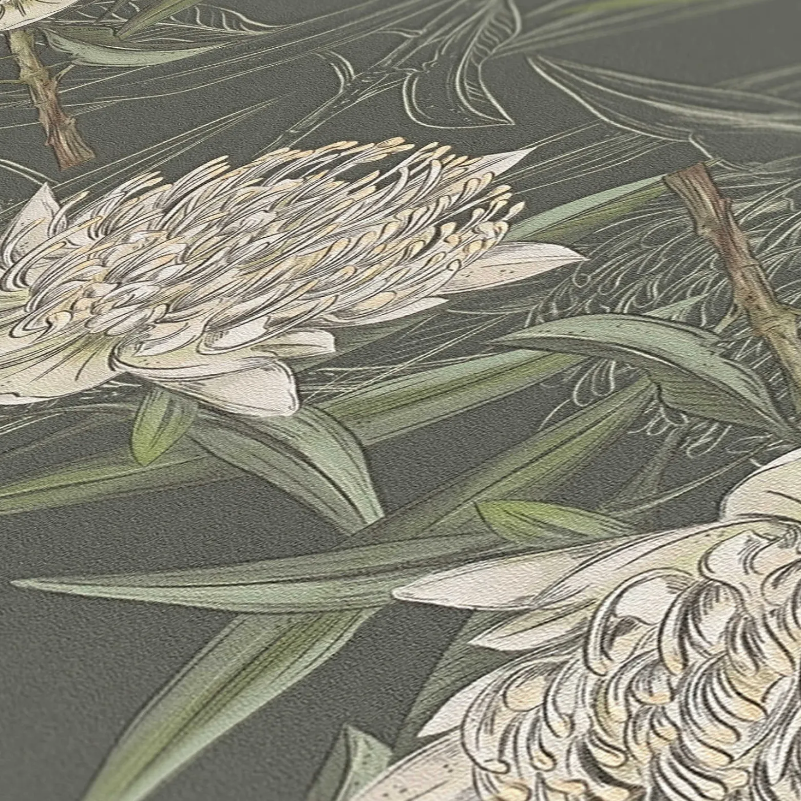 Vliestapete Floral Illustration Grün Weiß 39432-1