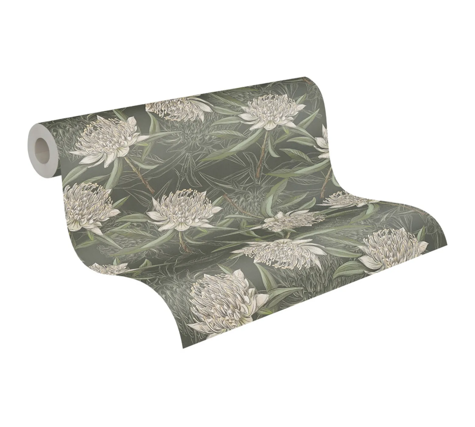 Vliestapete Floral Illustration Grün Weiß 39432-1