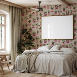 Vliestapete Floral Kaktus Aquarell Grau Grün Lila 81653