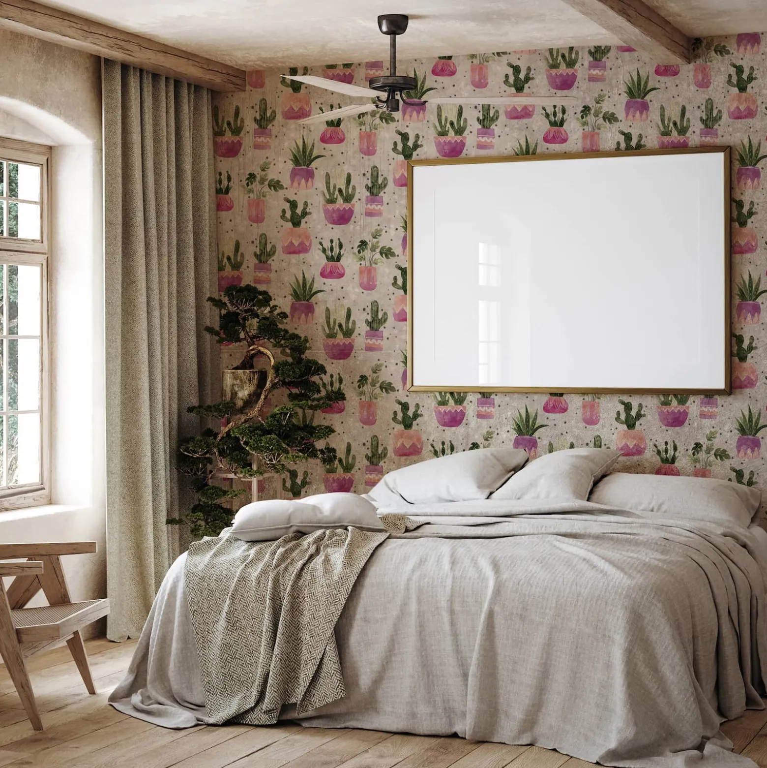 Vliestapete Floral Kaktus Aquarell Grau Grün Lila 81653