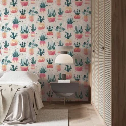 Vliestapete Floral Kaktus Aquarell Grau Grün Rot 81652