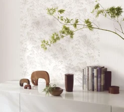Vliestapete Floral Kräuter weiß grau Glanz 6740-10