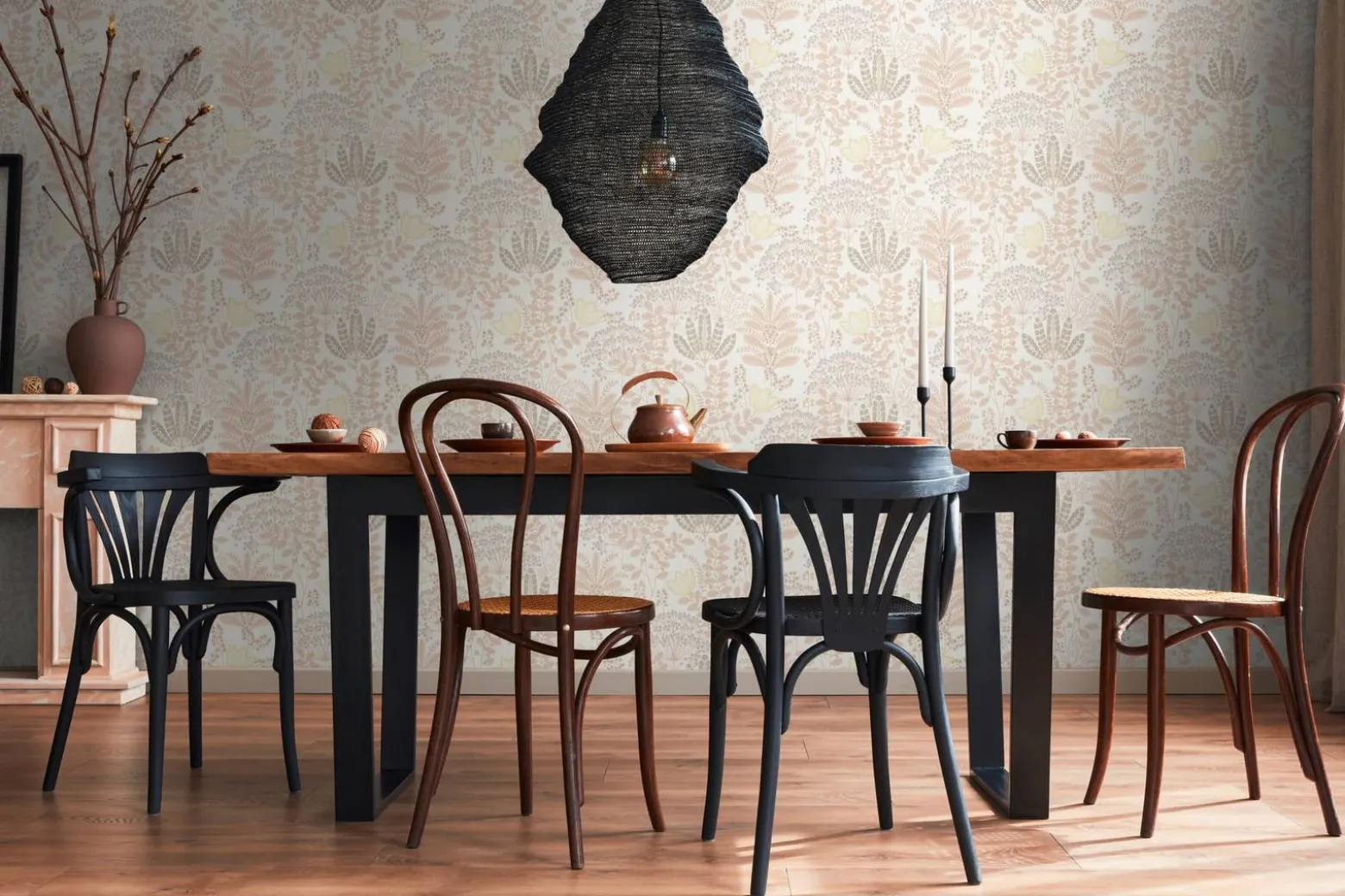 Vliestapete Floral Leinenoptik Weiß Orange 39349-1
