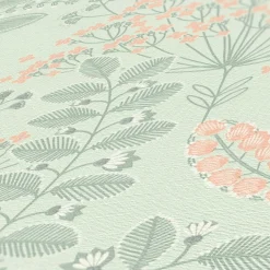 Vliestapete Floral Leinenoptik Grün Rosa 39349-3