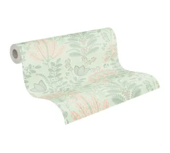 Vliestapete Floral Leinenoptik Grün Rosa 39349-3