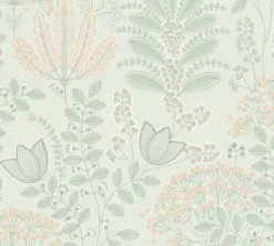 Vliestapete Floral Leinenoptik Grün Rosa 39349-3