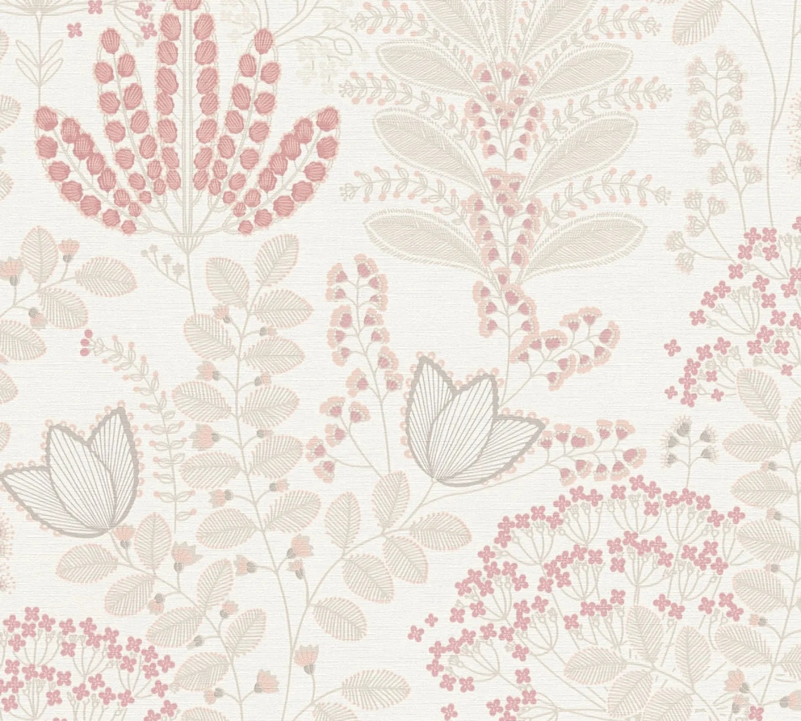 Vliestapete Floral Leinenoptik Weiß Rosa 39349-2