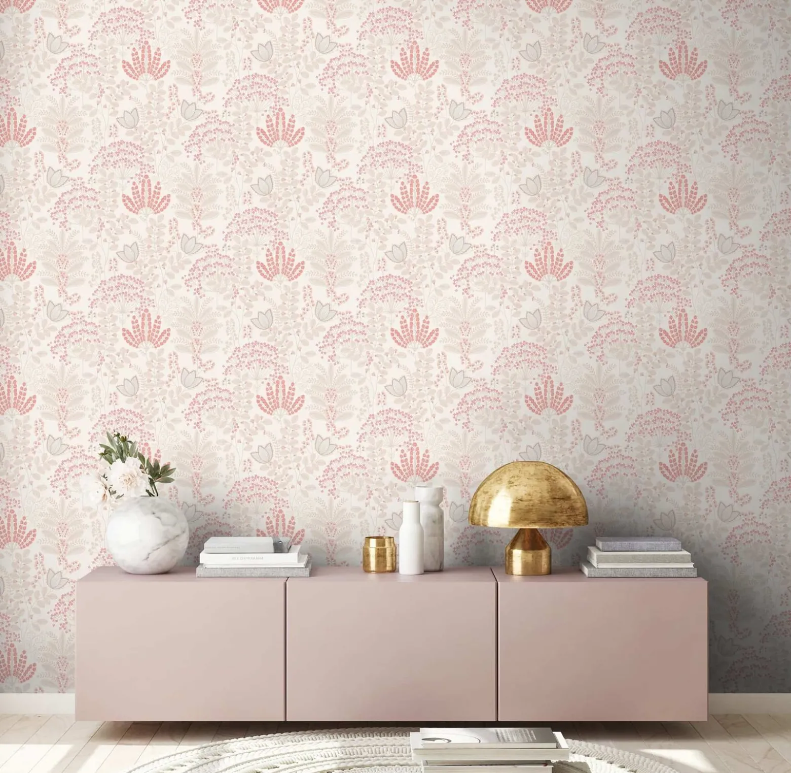 Vliestapete Floral Leinenoptik Weiß Rosa 39349-2