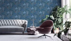 Vliestapete Floral Leinenoptik Blau Grau 39349-4