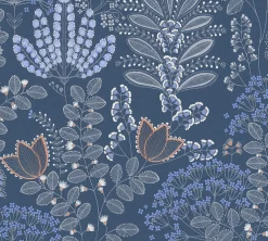 Vliestapete Floral Leinenoptik Blau Grau 39349-4