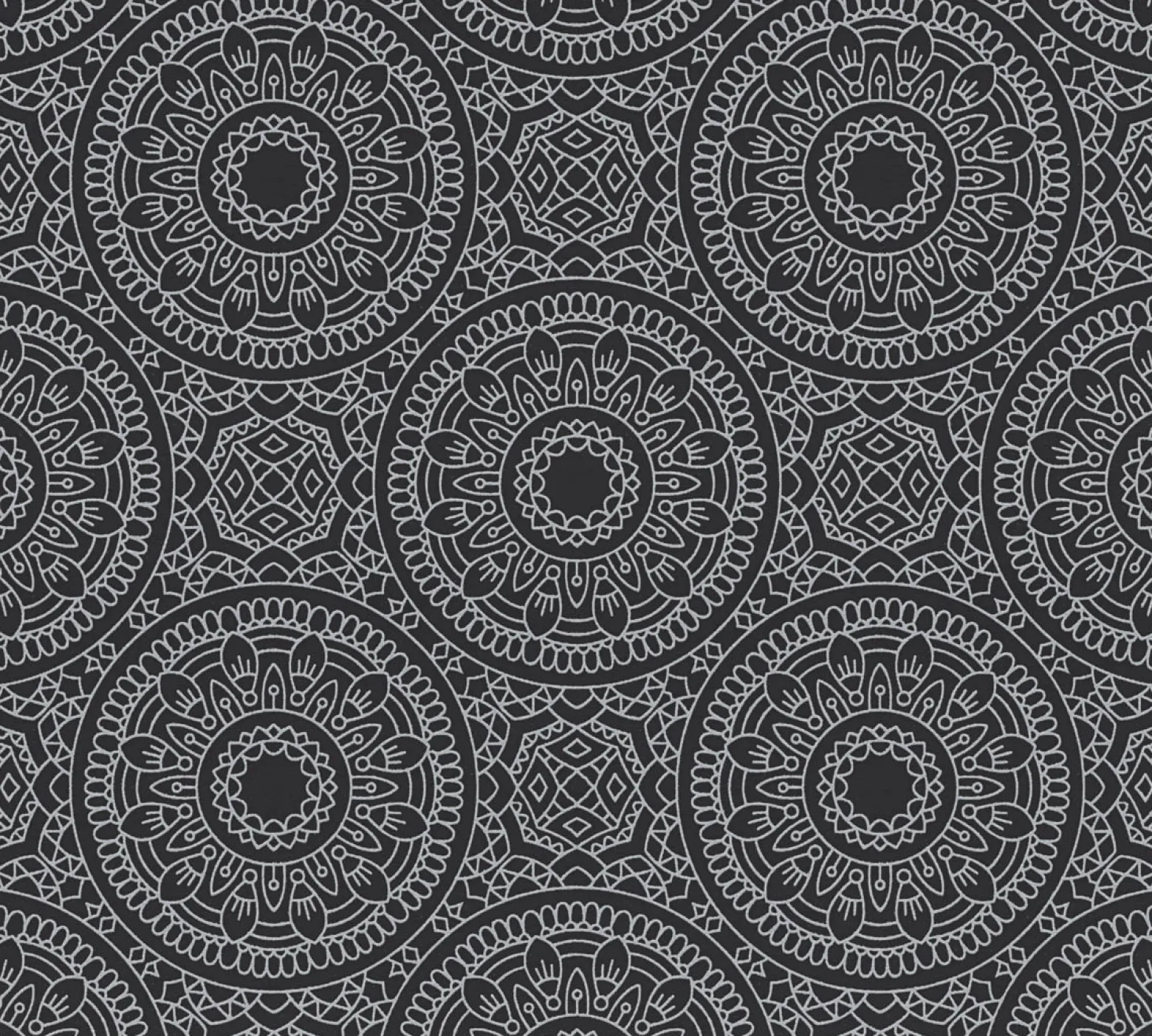 Vliestapete Floral Mandala Schwarz Silber Metallic 38968-1