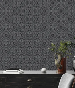 Vliestapete Floral Mandala Schwarz Silber Metallic 38968-1