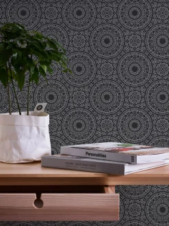 Vliestapete Floral Mandala Schwarz Silber Metallic 38968-1