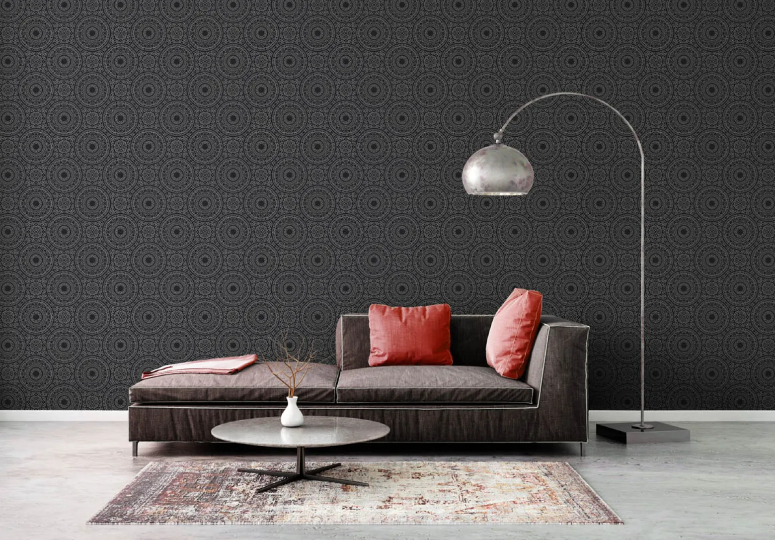 Vliestapete Floral Mandala Schwarz Silber Metallic 38968-1