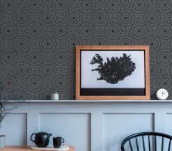 Vliestapete Floral Mandala Schwarz Silber Metallic 38968-1
