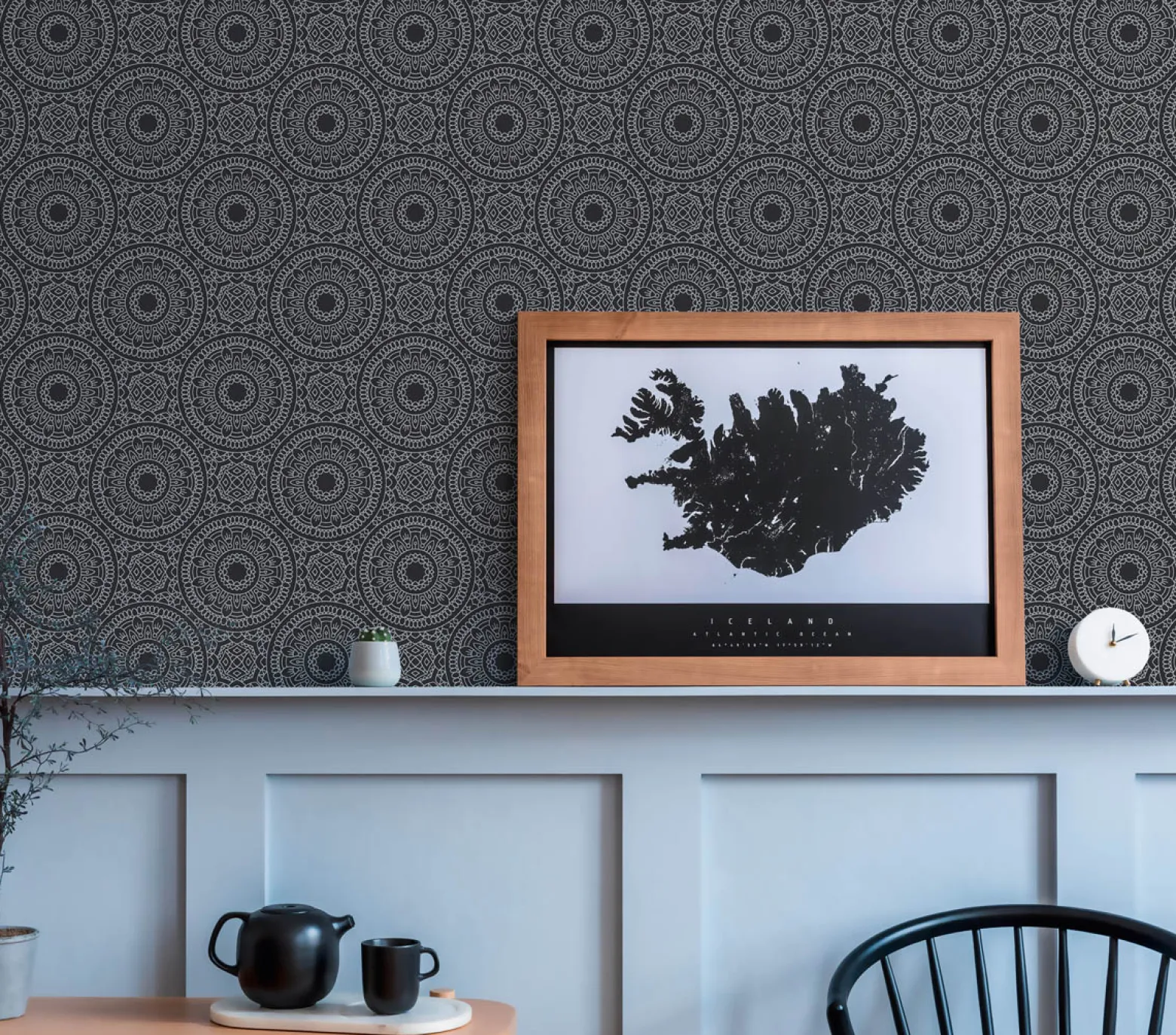 Vliestapete Floral Mandala Schwarz Silber Metallic 38968-1
