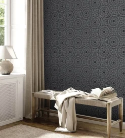 Vliestapete Floral Mandala Schwarz Silber Metallic 38968-1