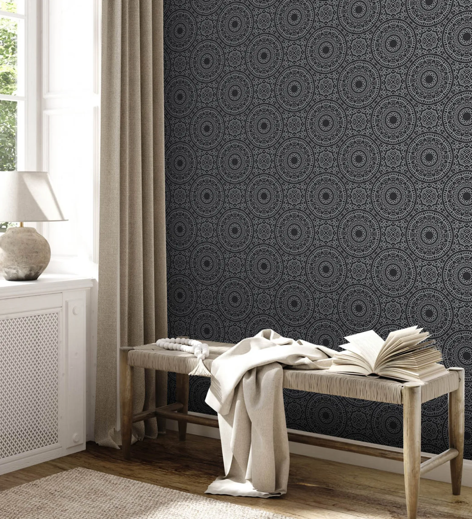 Vliestapete Floral Mandala Schwarz Silber Metallic 38968-1