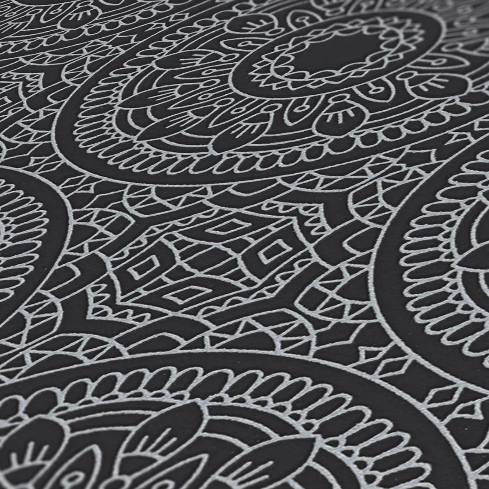 Vliestapete Floral Mandala Schwarz Silber Metallic 38968-1