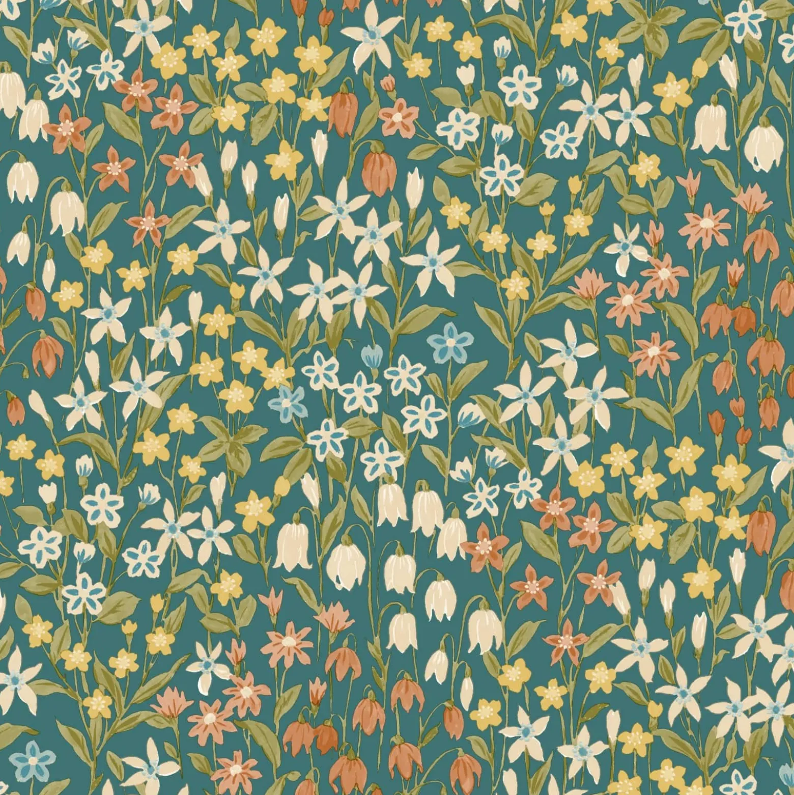 Vliestapete Floral Muster Petrol Grün Gelb A64103