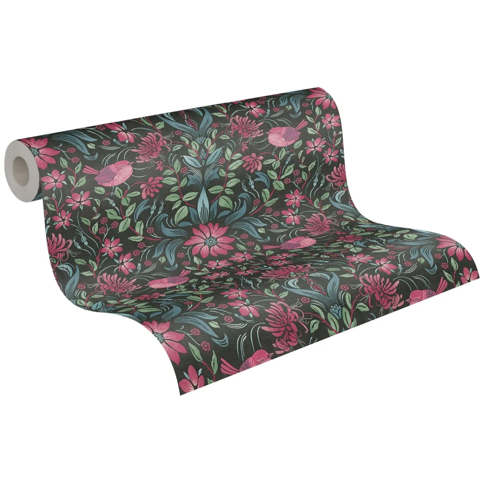 Vliestapete Floral Ornamente Schwarz Rosa Grün 39075-1