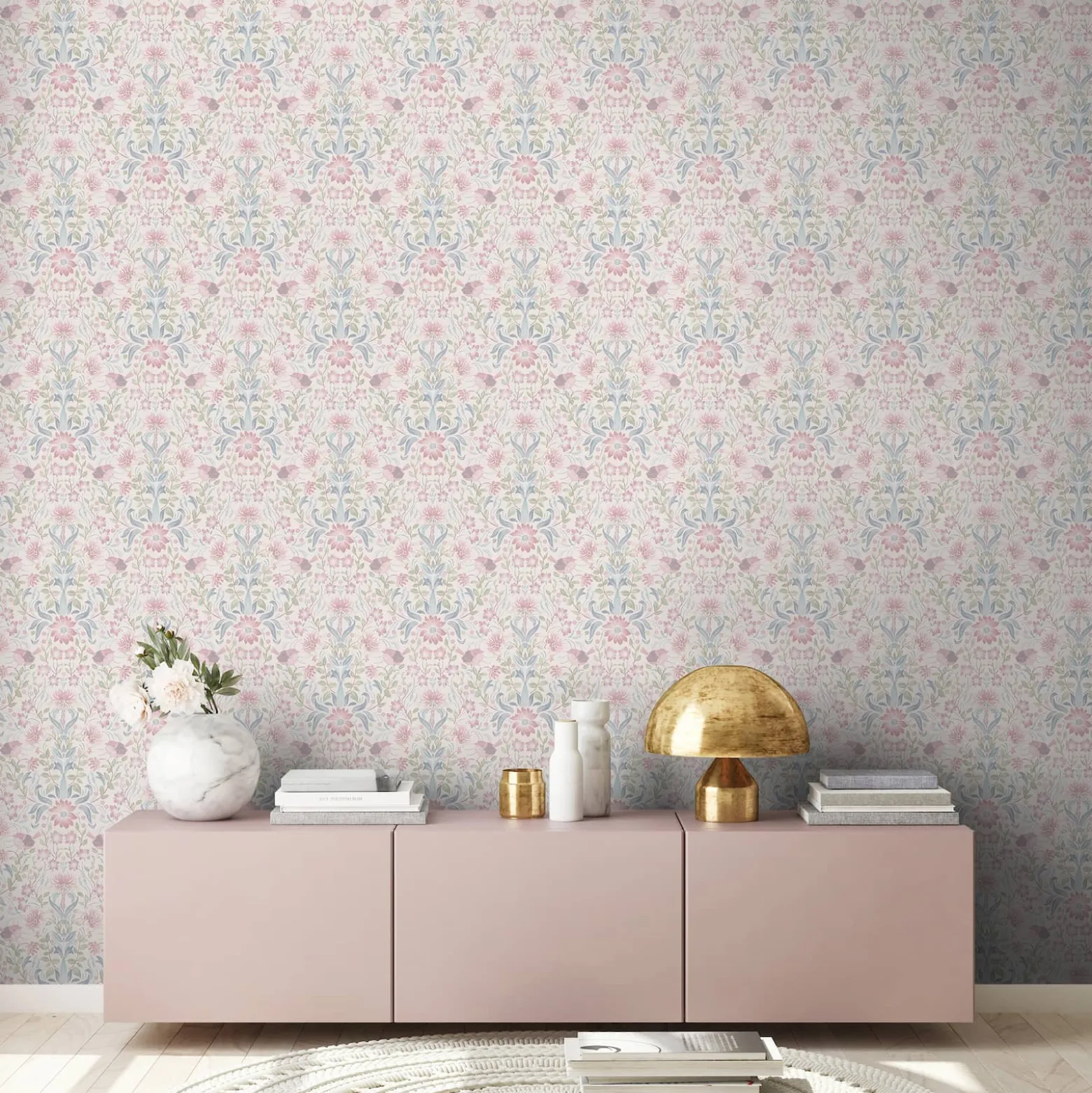 Vliestapete Floral Ornamente Weiß Rosa Blau 39075-3