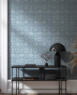 Vliestapete Floral Ornamente Vögel Blau Weiß 47623