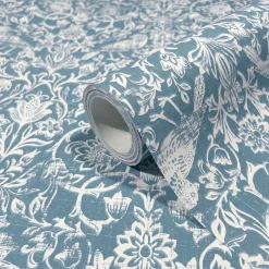 Vliestapete Floral Ornamente Vögel Blau Weiß 47623
