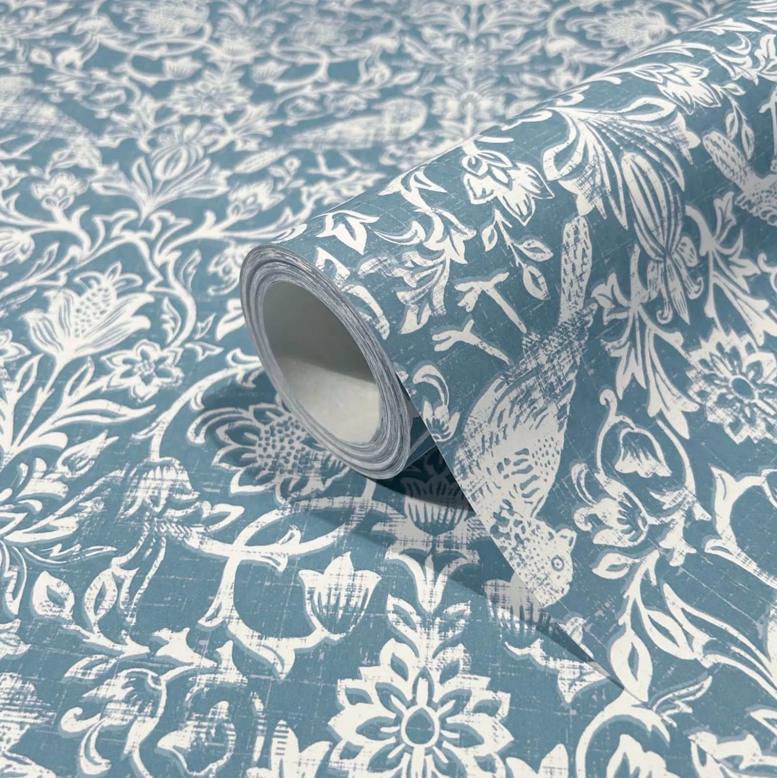 Vliestapete Floral Ornamente Vögel Blau Weiß 47623