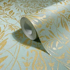 Vliestapete Floral Ornamente Grün Gold Metallic 82510