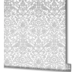 Vliestapete Floral Ornamente Vögel Hellgrau 47608