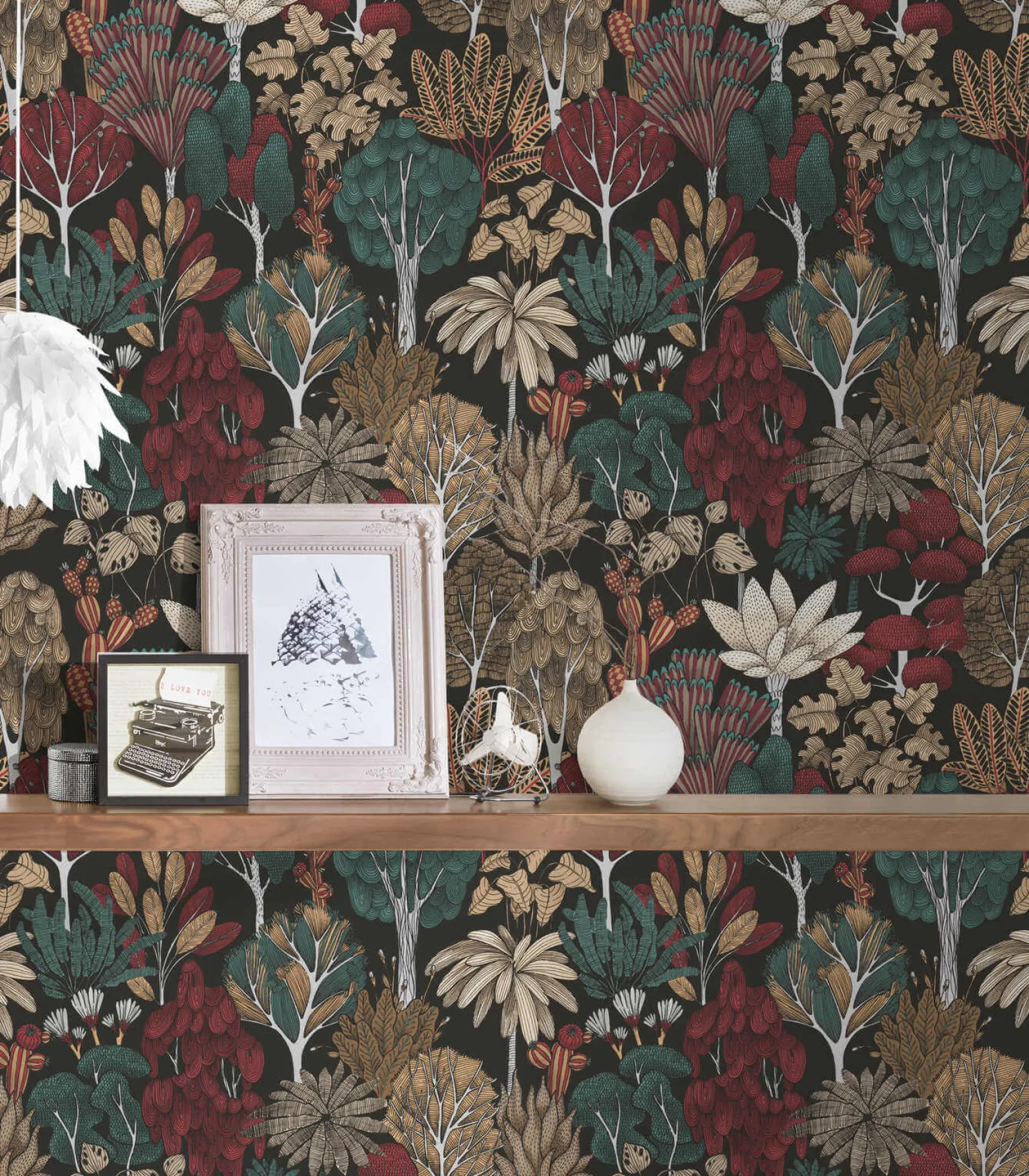 Vliestapete Floral Palmen schwarz grün rot 37757-6