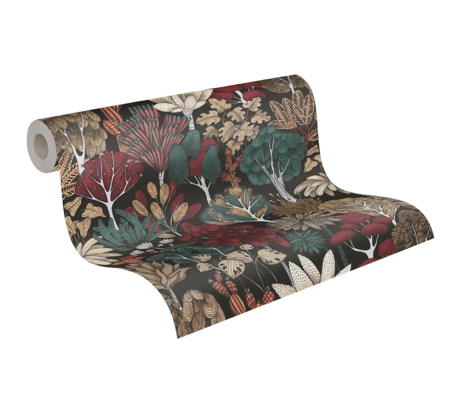 Vliestapete Floral Palmen schwarz grün rot 37757-6