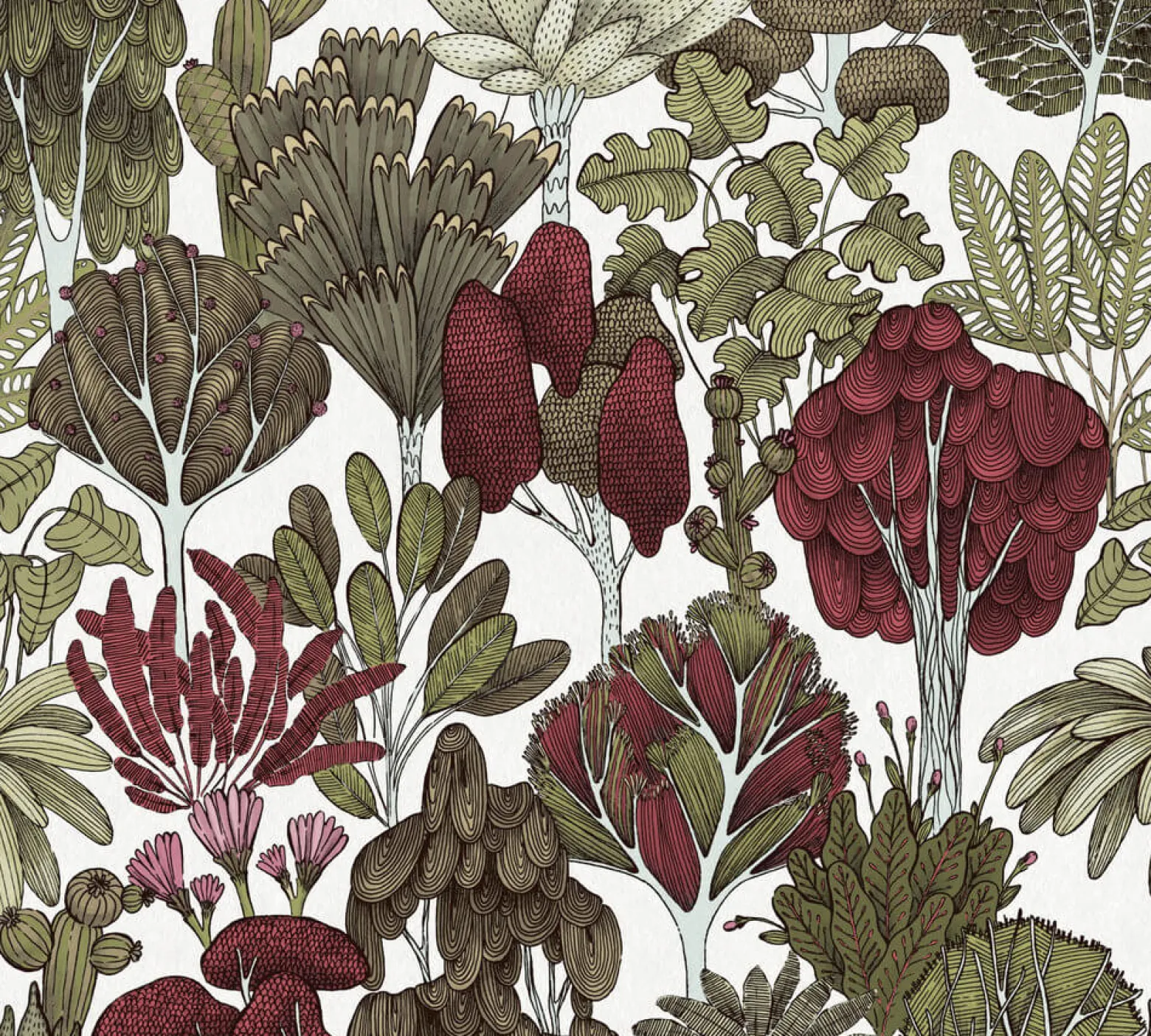 Vliestapete Floral Palmen weiß rot grün 37757-2