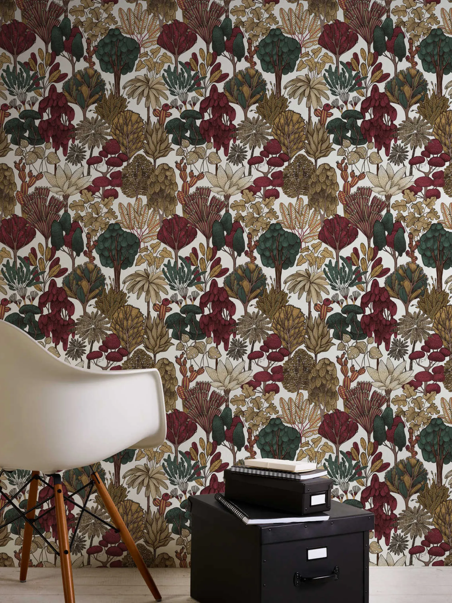 Vliestapete Floral Palmen weiß braun rot 37757-7