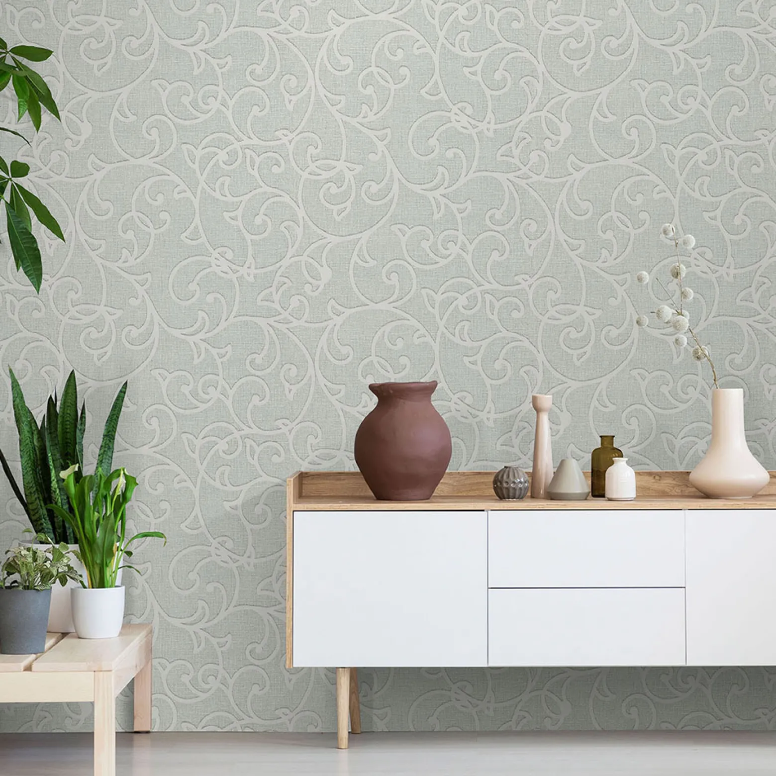 Vliestapete Floral Ranken Grün Creme Metallic 10467-24